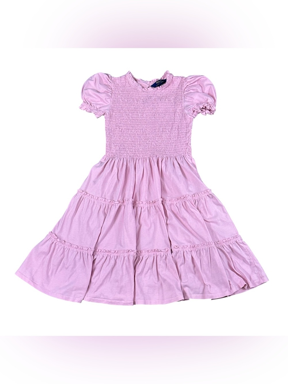 Polo Ralph Lauren Girls XL 16 Pink Smocked Tiered Maxi Dress Puff Sleeve